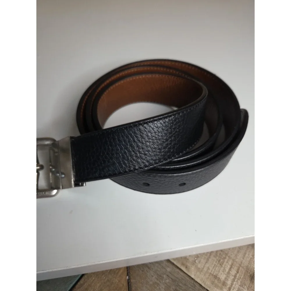 Coach Black Brown‎ Reversible Leather Belt Sz 42 Silver Buckle 69900